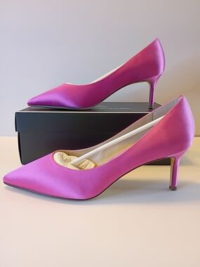 Nina Satin Pointed-Toe Pumps in Fuchsia Pink